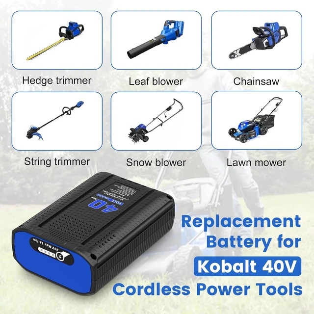 Alt view image 7 of 7 - Kobalt 40V 4.0Ah Battery Replacement (1 Pack) with Charger Station, for 40V Max Chargers KRC60-06, KRC40-06, KRC840-03, Compatible with Kobalt 40V Cordless Tools