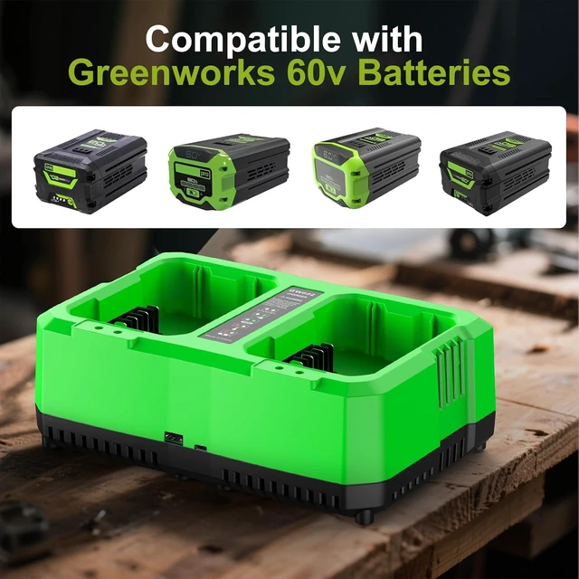 Alt view image 4 of 7 - Dual Charger for Greenworks 60V Battery Fast Simultaneous Charging Station with USB-A & Type-C Ports, Fits Greenworks Pro 60V Li-ion Battery & Cordless Tools