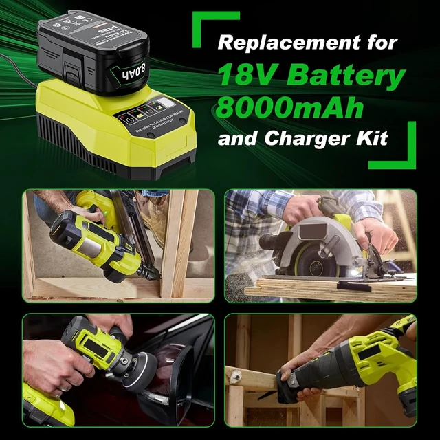 Alt view image 7 of 7 - 2-Pack 8.0Ah Ryobi 18V Battery Replacement, Compatible with Charger P117 & Batteries P108 P102 P103 P104 P105 P107 P109 P122, for Cordless Power Tools