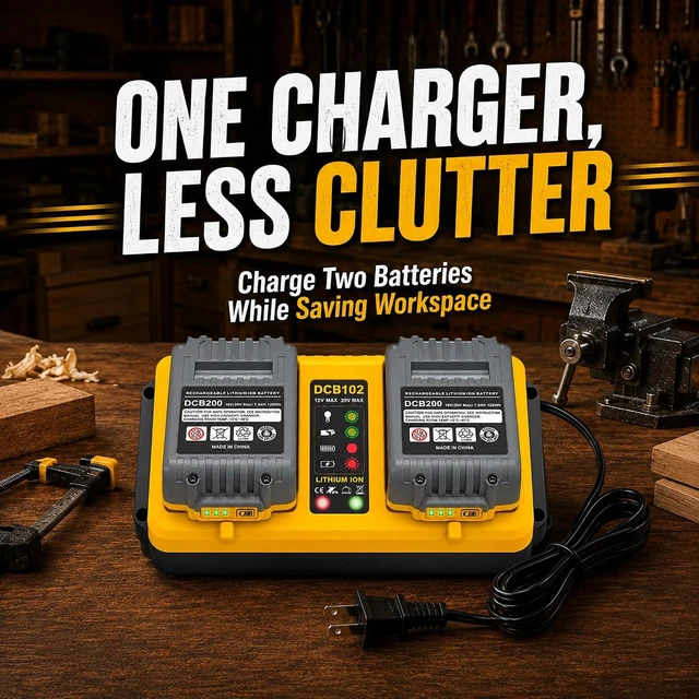 Alt view image 2 of 7 - DCB102 Dual-Port Charger Replacement for DeWalt 12V/20V MAX Lithium Battery