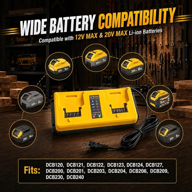 Alt view image 4 of 7 - DCB102 Dual-Port Charger Replacement for DeWalt 12V/20V MAX Lithium Battery