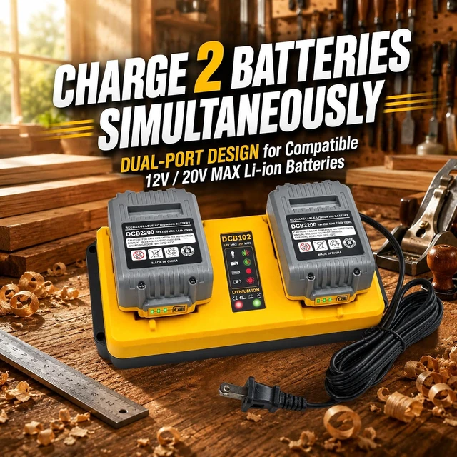 Alt view image 5 of 7 - DCB102 Dual-Port Charger Replacement for DeWalt 12V/20V MAX Lithium Battery