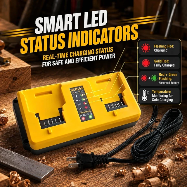Alt view image 6 of 7 - DCB102 Dual-Port Charger Replacement for DeWalt 12V/20V MAX Lithium Battery