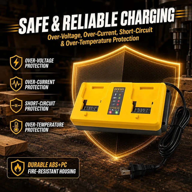 Alt view image 7 of 7 - DCB102 Dual-Port Charger Replacement for DeWalt 12V/20V MAX Lithium Battery