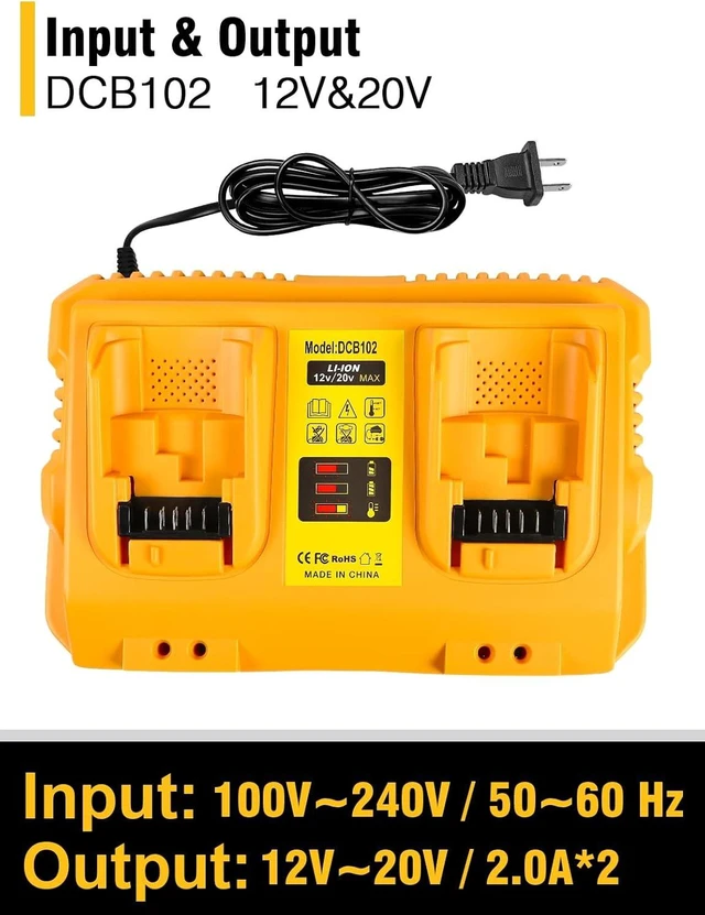 Alt view image 2 of 7 - DCB102 20V MAX Battery Charger Replacement 2-Port Charger for DeWalt 12V-20V Batteries