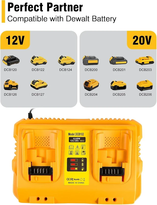 Alt view image 4 of 7 - DCB102 20V MAX Battery Charger Replacement 2-Port Charger for DeWalt 12V-20V Batteries