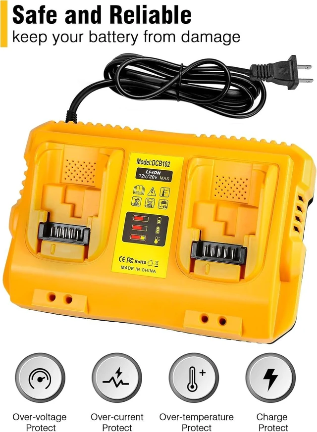 Alt view image 5 of 7 - DCB102 20V MAX Battery Charger Replacement 2-Port Charger for DeWalt 12V-20V Batteries