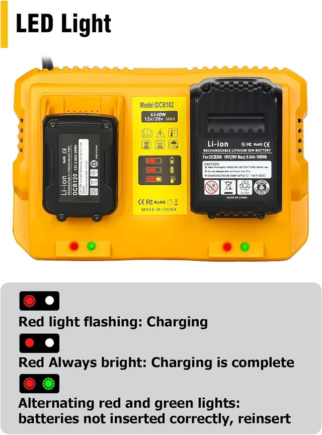 Alt view image 6 of 7 - DCB102 20V MAX Battery Charger Replacement 2-Port Charger for DeWalt 12V-20V Batteries