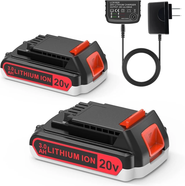 Main image of 2 Pack 3000mAh 20V MAX Battery & Charger, Replacement for Black and Decker 20V Lithium Battery, Fits 20V Cordless Tools & Charger
