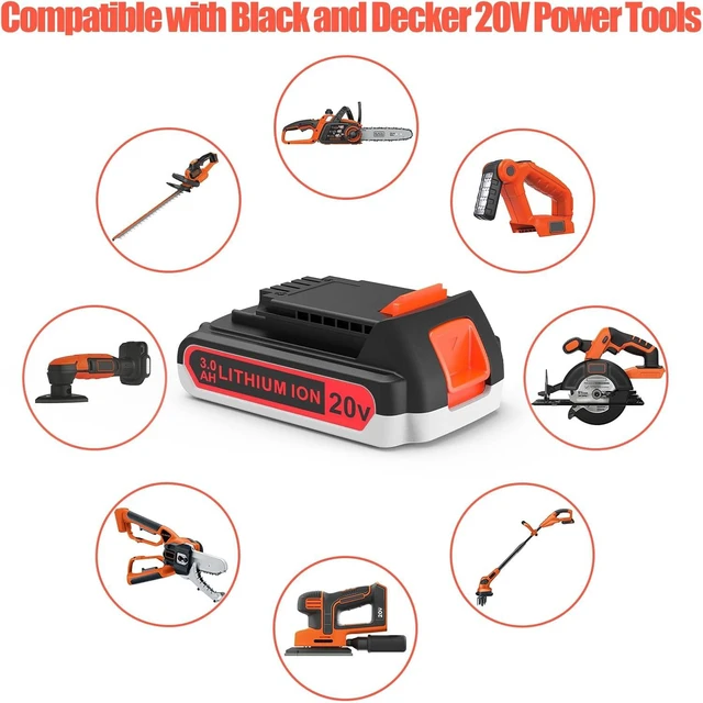 Alt view image 3 of 6 - 2 Pack 3000mAh 20V MAX Battery & Charger, Replacement for Black and Decker 20V Lithium Battery, Fits 20V Cordless Tools & Charger