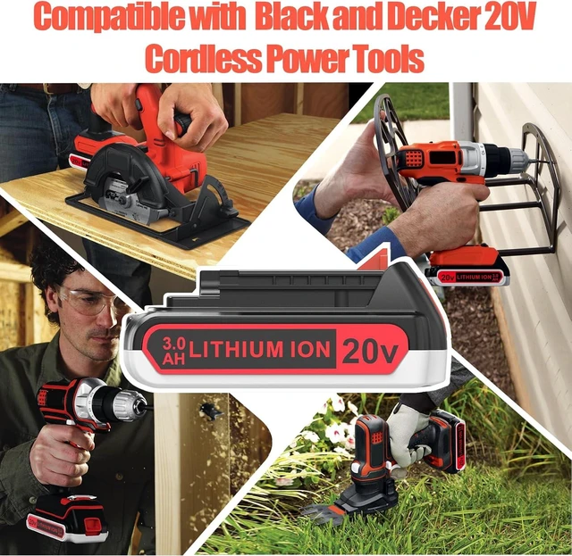 Alt view image 5 of 6 - 2 Pack 3000mAh 20V MAX Battery & Charger, Replacement for Black and Decker 20V Lithium Battery, Fits 20V Cordless Tools & Charger