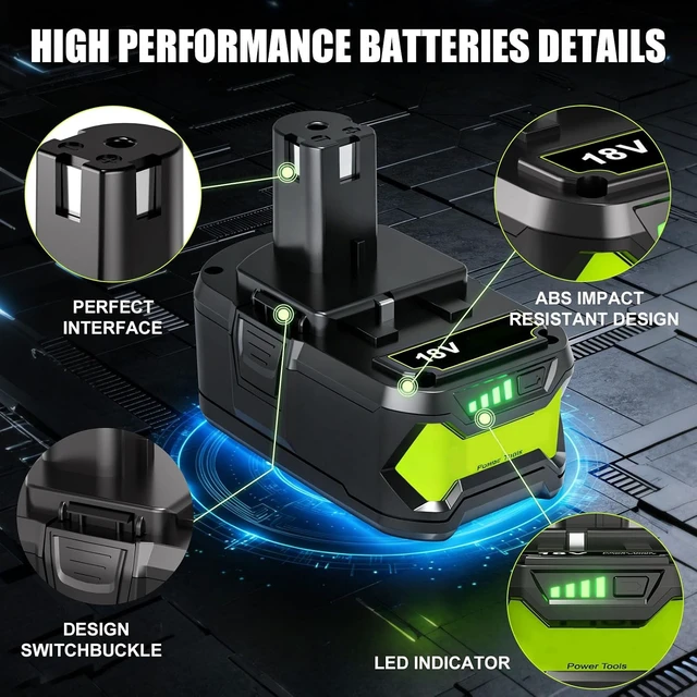 Alt view image 4 of 7 - 2 Pack 8.0Ah Ryobi 18V Battery & Charger Combo Replacement, P107 P108