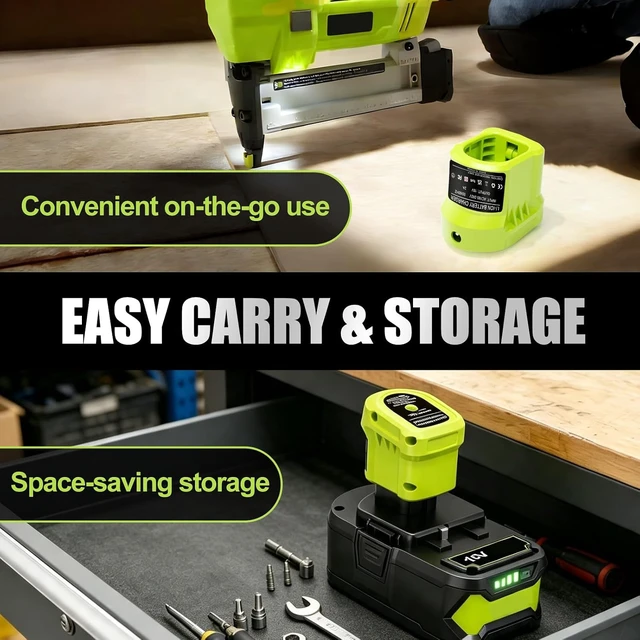 Alt view image 7 of 7 - 2 Pack 8.0Ah Ryobi 18V Battery & Charger Combo Replacement, P107 P108