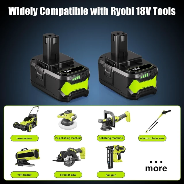Alt view image 6 of 7 - 2 Pack 8.0Ah Ryobi 18V Battery & Charger Combo Replacement, P107 P108