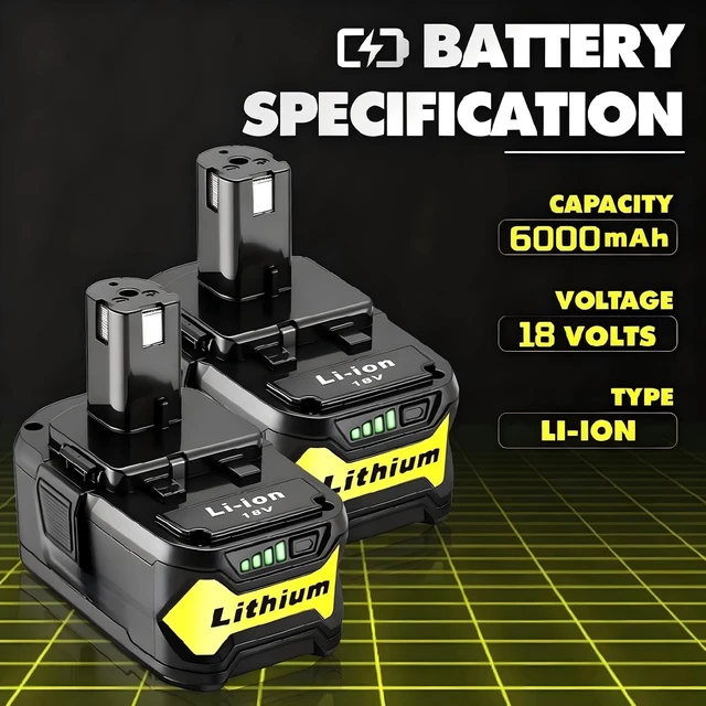 Alt view image 2 of 7 - 2 Pack 108000mWh High Capacity Upgrade for Ryobi 18V Battery, Compatible with Ryobi 18V ONE+ Cordless Tools & Charger