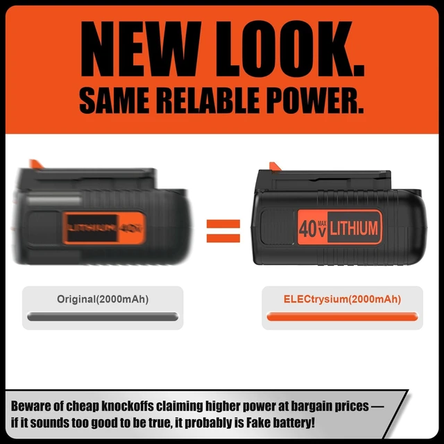 Alt view image 2 of 6 - 40V MAX 2.0Ah Replacement for Black and Decker 40V Lithium Battery, LBX2040 LBXR36 LBXR2036 LST540 LCS1240 LBX1540 LST136W, Fits All 36V & 40V Power+ Tools