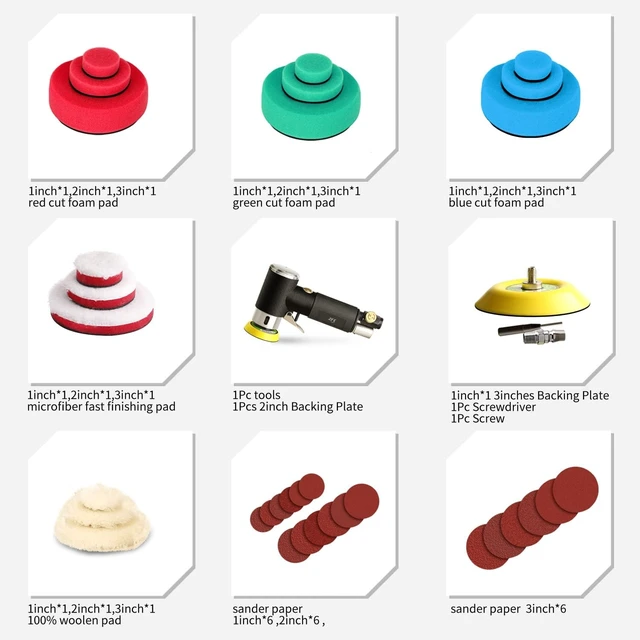 Alt view image 2 of 7 - 1/2/3 Inch Random Orbital Air Sander Mini Pneumatic Polisher for Auto Body Work with 15 Buffing Pads & 18 Sandpapers