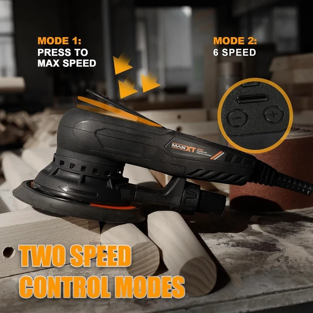 Alt view image 2 of 7 - 5mm Brushless 350W 3A Electric Random Orbital Sander Variable Speed Corded Palm Sander with 6-Inch Pad & 10 Sanding Papers for Woodworking