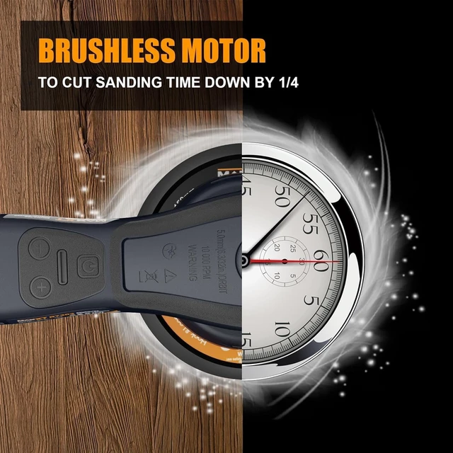 Alt view image 4 of 7 - 5mm Brushless 350W 3A Electric Random Orbital Sander Variable Speed Corded Palm Sander with 6-Inch Pad & 10 Sanding Papers for Woodworking