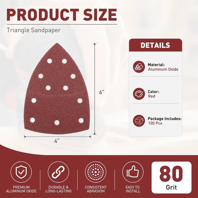 Alt view image 2 of 7 - 100 Pcs 6x4 80 Grit Mouse Detail Sandpaper, 11 Holes (Red)