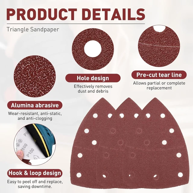 Alt view image 3 of 7 - 100 Pcs 6x4 80 Grit Mouse Detail Sandpaper, 11 Holes (Red)
