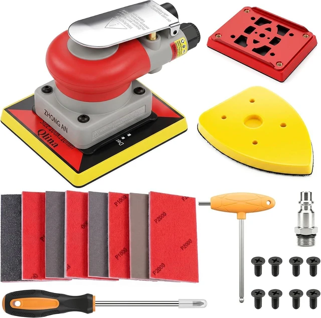 Main image of Heavy Duty Pneumatic Sheet Sander Air Orbital Vibration Sander with 3 Sanding Pads & 8 Rectangular Hook & Loop Foam Sheets for Wood & Auto Body Work