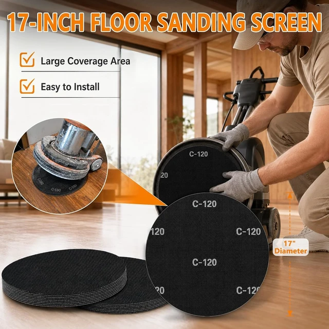 Alt view image 2 of 7 - 17" 220 Grit Floor Sanding Screen Discs for Floor Buffers, 10 Pack