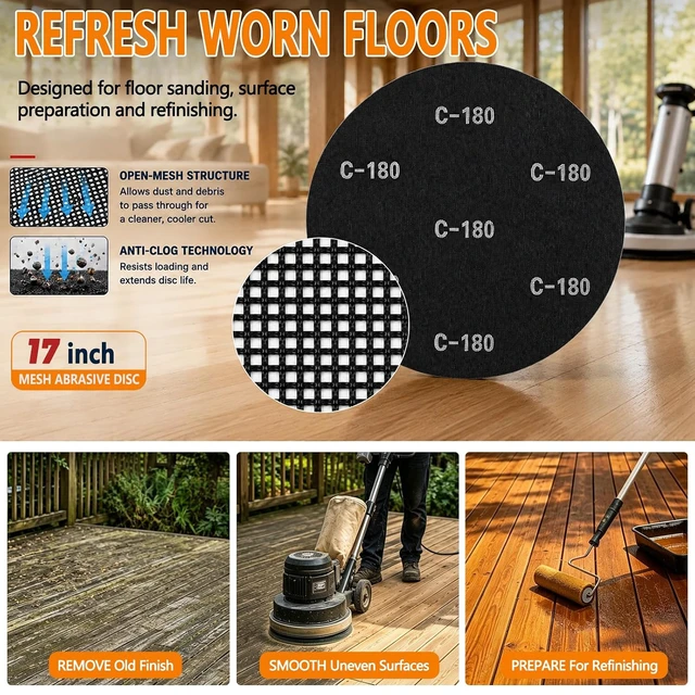 Alt view image 3 of 7 - 17" 220 Grit Floor Sanding Screen Discs for Floor Buffers, 10 Pack
