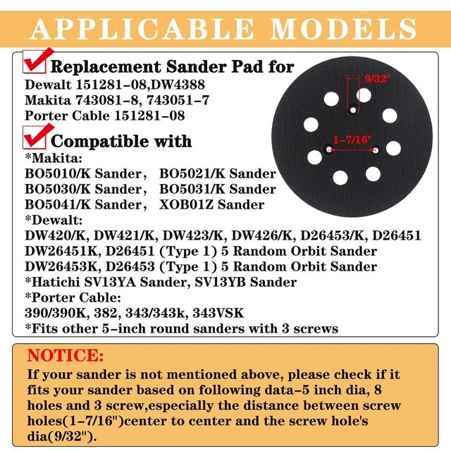 Alt view image 2 of 4 - 10 Packs 5 Inch 8-Hole Hook & Loop Sanding Backing Plates, Replacement for Makita 743081-8 743051-7, DeWalt 151281-08 DW4388, Porter Cable, Hitachi 324-209