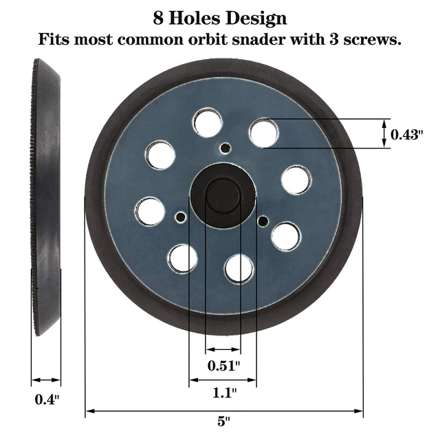 Alt view image 3 of 4 - 10 Packs 5 Inch 8-Hole Hook & Loop Sanding Backing Plates, Replacement for Makita 743081-8 743051-7, DeWalt 151281-08 DW4388, Porter Cable, Hitachi 324-209