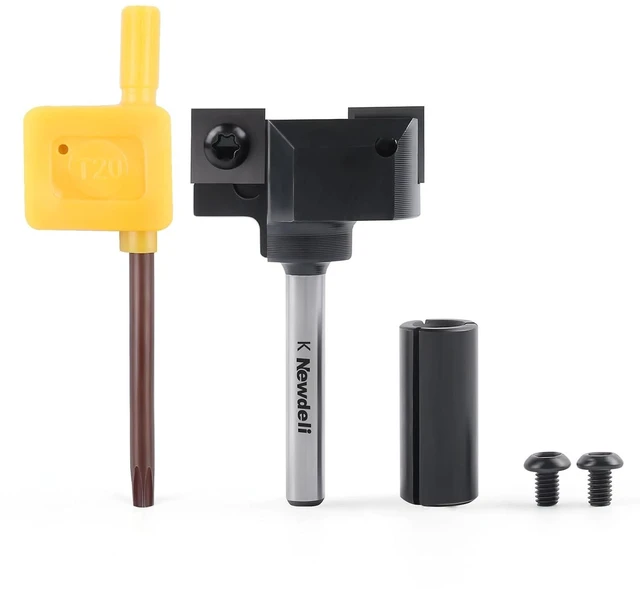 Main image of CNC Spoilboard Surfacing Bit, 1/4" Shank, 1-1/2" Cutting Diameter, 2-Wing Carbide Slab Flattening Bit with 1/2" to 1/4" Collet Reduction Sleeve