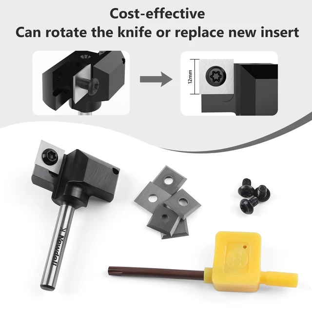 Alt view image 4 of 7 - CNC Spoilboard Surfacing Bit, 1/4" Shank, 1-1/2" Cutting Diameter, 2-Wing Carbide Slab Flattening Bit with 1/2" to 1/4" Collet Reduction Sleeve