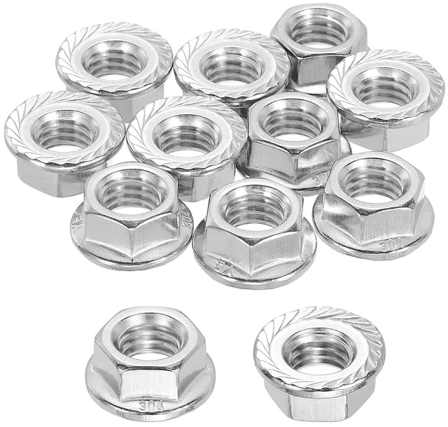 Main image of 100 Pcs 3/8-16 UNC Serrated Flange Hex Nuts, 304 SS