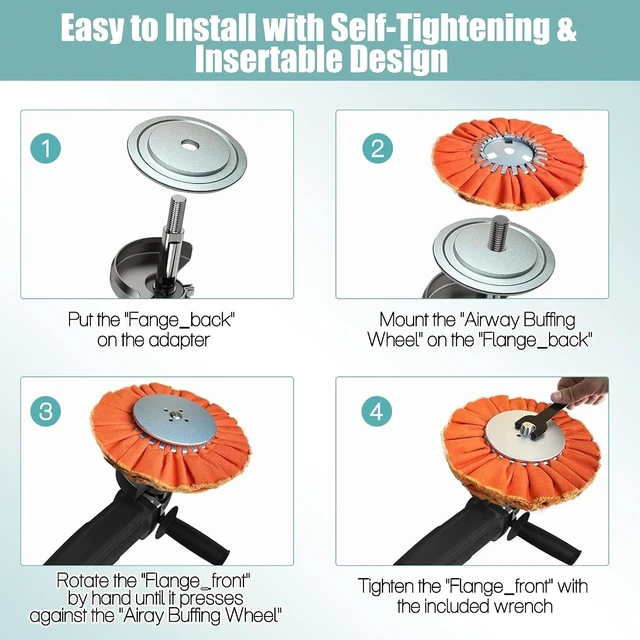 Alt view image 5 of 6 - Self-Clamping Safety Flange Kit for Airway Buffing Wheels Aluminum Insertable Flange Sets for Polishing Wheels, Fits 5/8"-11 Thread Adapters & Airway Buffs with 3" Center Plates