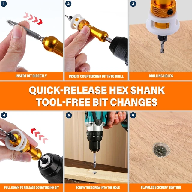 Alt view image 6 of 6 - 5 Pcs Countersink Drill Bit Set with PH2 Bit for Wood