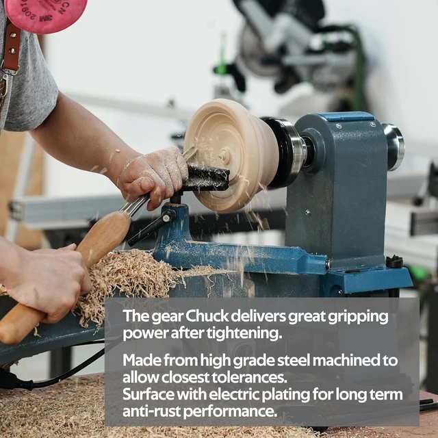 Alt view image 3 of 7 - 4" Wood Lathe Self-Centering Chuck Set with Dovetail, Pin, Step, Wide & 5" Flat Jaws, Wood Screw, 1"x8TPI Thread, 3/4"x16TPI Adapter, Nickel Coated