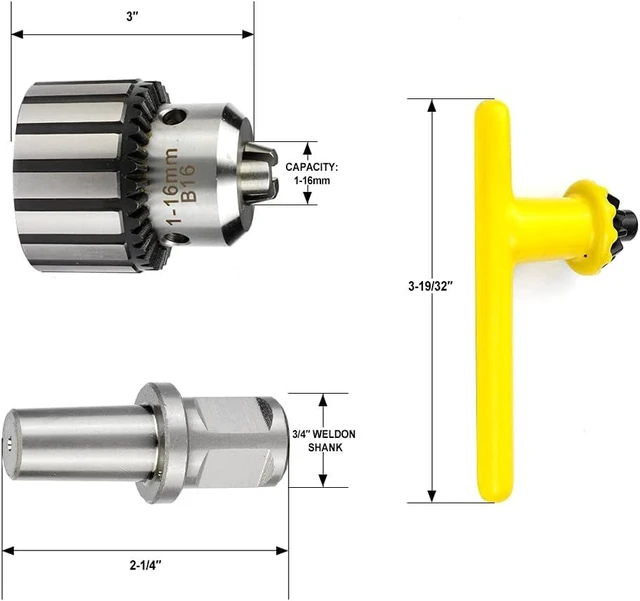 Alt view image 2 of 7 - 5/8 Inch (1-16mm) Drill Chuck with 3/4 Inch Weldon Shank Adapter