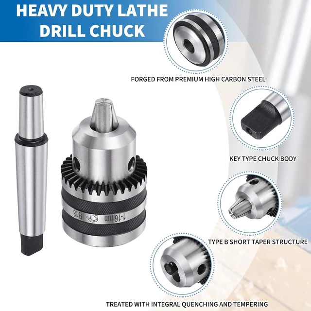 Alt view image 3 of 7 - Keyed Drill Chuck Set 1-16mm (1/16"-5/8") with MT3 Shank, High Carbon Steel