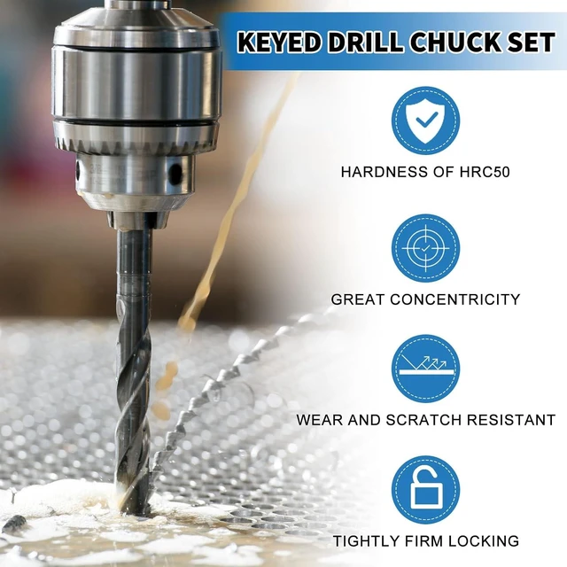 Alt view image 4 of 7 - Keyed Drill Chuck Set 1-16mm (1/16"-5/8") with MT3 Shank, High Carbon Steel