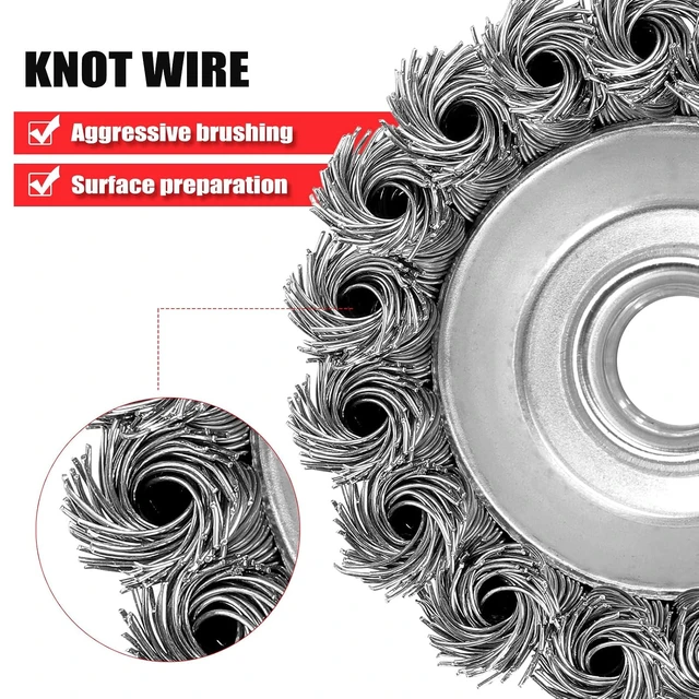 Alt view image 3 of 6 - 12 Pack Wire Wheel Brush Set for Angle Grinder 6x 4" Wheels & 6x 3" Cups, 5/8"-11 Arbor, 0.020 In Twisted Knotted Carbon Steel for Rust Removal