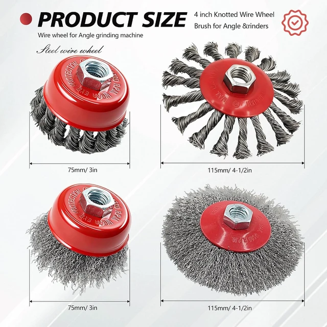 Alt view image 2 of 7 - 24 Pack Wire Wheel Brush Set 12x 4-1/2" Wheels & 12x 3" Cups for 4-1/2" Angle Grinder, 5/8"-11 Arbor, Carbon Steel for Heavy-Duty Rust Removal