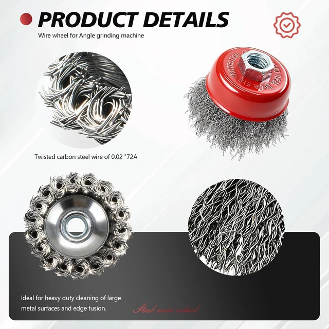 Alt view image 5 of 7 - 24 Pack Wire Wheel Brush Set 12x 4-1/2" Wheels & 12x 3" Cups for 4-1/2" Angle Grinder, 5/8"-11 Arbor, Carbon Steel for Heavy-Duty Rust Removal
