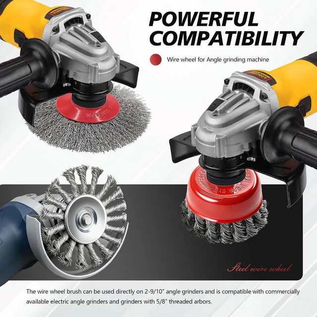 Alt view image 6 of 7 - 24 Pack Wire Wheel Brush Set 12x 4-1/2" Wheels & 12x 3" Cups for 4-1/2" Angle Grinder, 5/8"-11 Arbor, Carbon Steel for Heavy-Duty Rust Removal