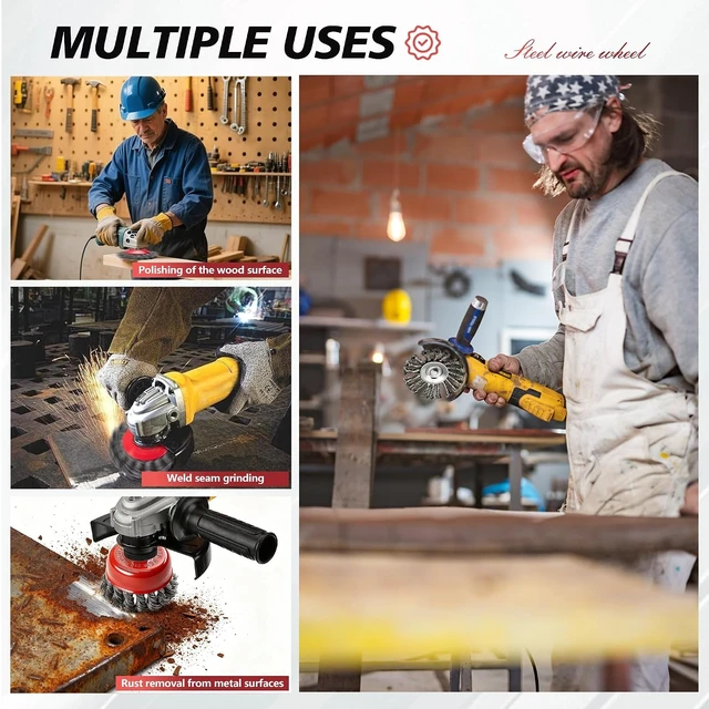 Alt view image 7 of 7 - 24 Pack Wire Wheel Brush Set 12x 4-1/2" Wheels & 12x 3" Cups for 4-1/2" Angle Grinder, 5/8"-11 Arbor, Carbon Steel for Heavy-Duty Rust Removal