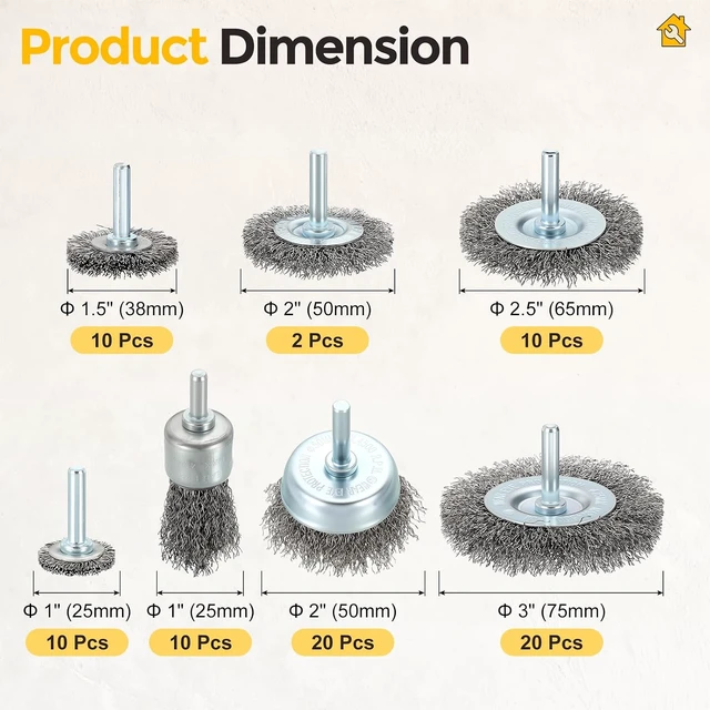 Alt view image 2 of 7 - 82 Pcs Carbon Steel Wire Brush Kit for Drill with 1/4 in Shank, 1-3"