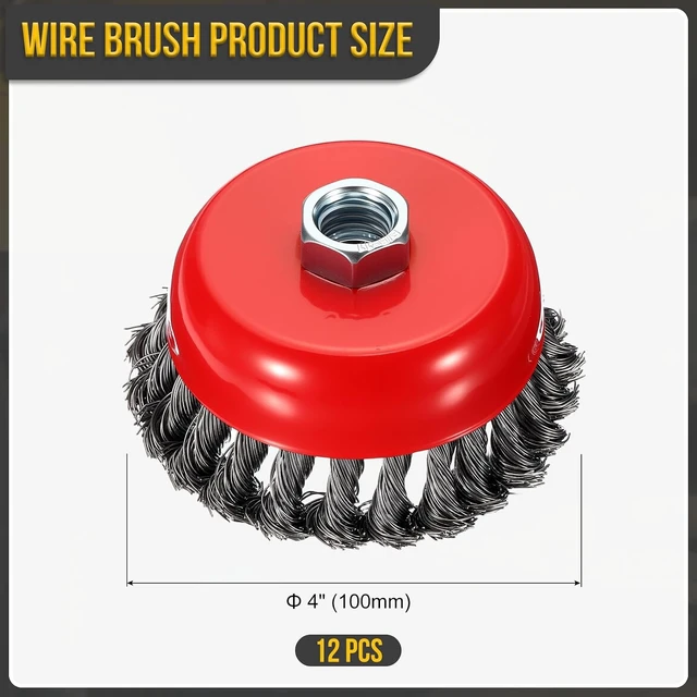 Alt view image 2 of 6 - 12 Pcs 4 Inch Wire Cup Brush for Grinder, 5/8"-11 Arbor