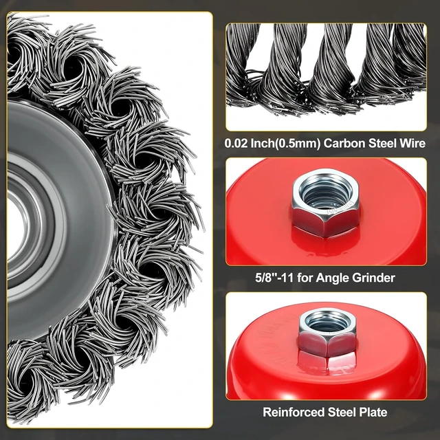 Alt view image 3 of 6 - 12 Pcs 4 Inch Wire Cup Brush for Grinder, 5/8"-11 Arbor