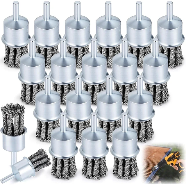 Main image of 20 Pack 1 Inch Twist Knotted Wire End Brush with 1/4 Inch Shank, 20000 RPM, Heavy Duty Carbon Steel for Die Grinders & Drills, Rust, Paint & Slag Removal