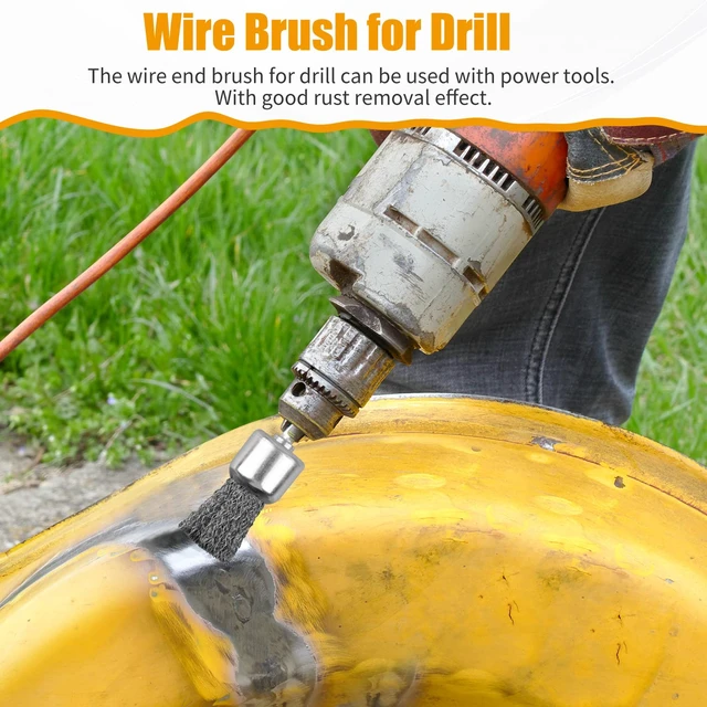 Alt view image 5 of 6 - 30 Pack Wire End Brush Set, 6 Sizes 0.012" Crimped Carbon Steel, 1/4 Inch Hex Shank for Drill