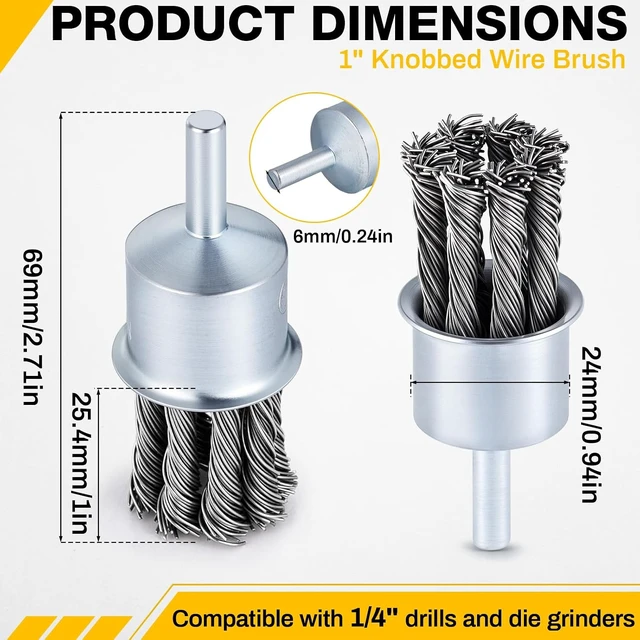 Alt view image 2 of 7 - 20 Pack 1 Inch Twist Knotted Wire End Brush with 1/4 Inch Shank, 20000 RPM, Heavy Duty Carbon Steel for Die Grinders & Drills, Rust, Paint & Slag Removal